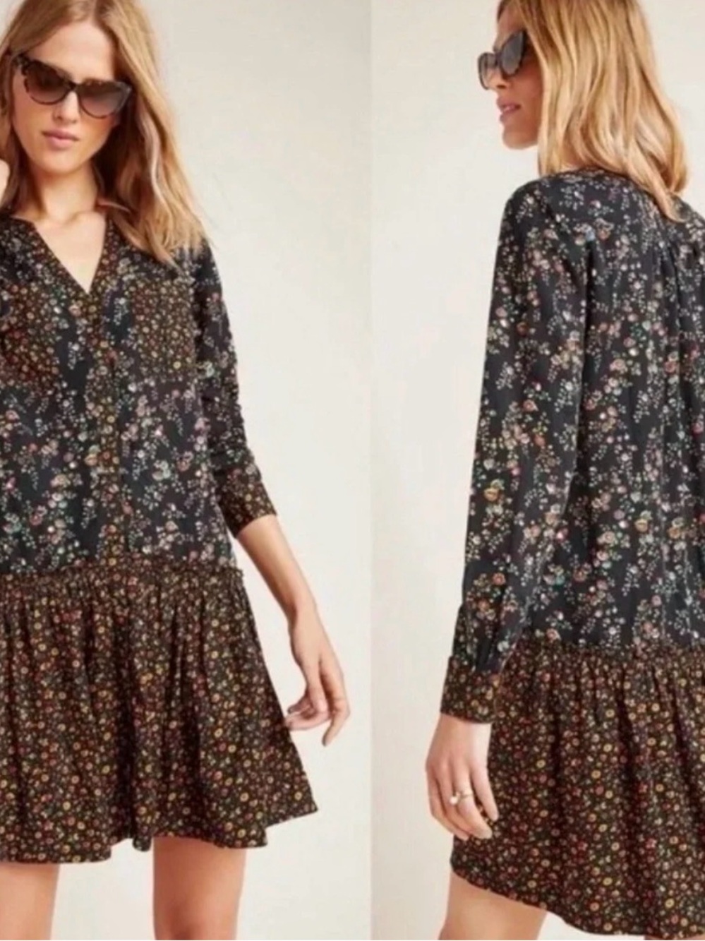 Anthropologie Maeve Marlie Floral Button Front Mini Dress Boho Prairie Size 4